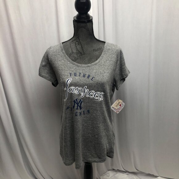 New York Yankees Future Pitcher Maternity T-Shirt Womens Size Large Gray NEW - Picture 1 of 7